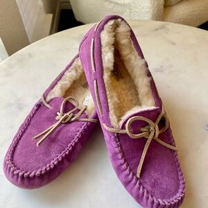 Purple Suede Moccasins with Shearling Lining